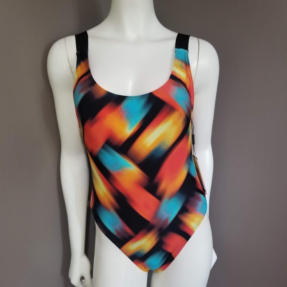 Calvin Klein Multicolor Abstract Scoop Neck One Piece Swimsuit Size Small - Picture 2 of 13